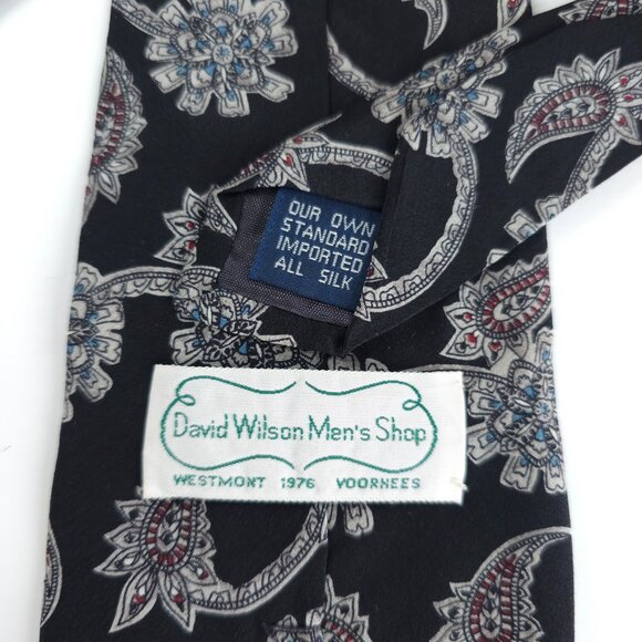 David Wilson Men Necktie All Silk Paisley Black Gray Size 58x4 - NWOT - USA - Picture 3 of 6